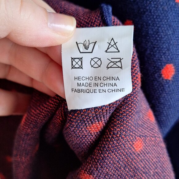 OXYGENE Two-Piece Knit Crop Top and Trumpet Skirt Set in Navy and Red Polka Dot - Picture 16 of 16